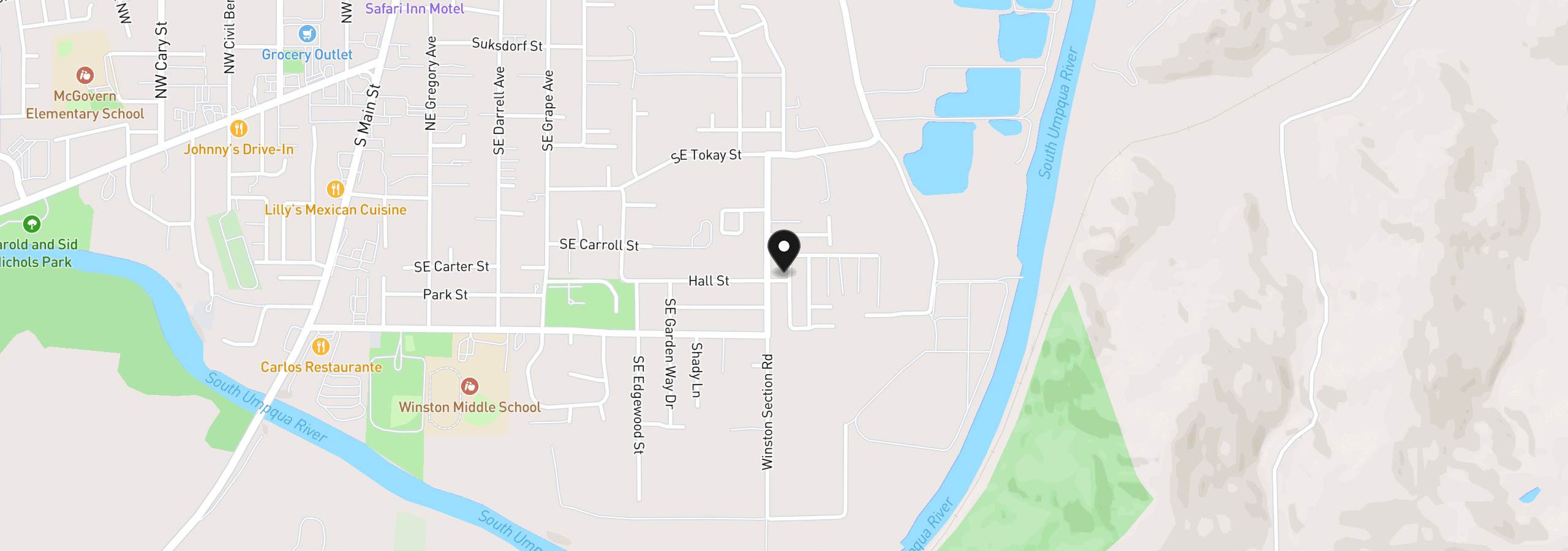 Map showing the location of 124 Country Side Ln, Winston, OR 97496