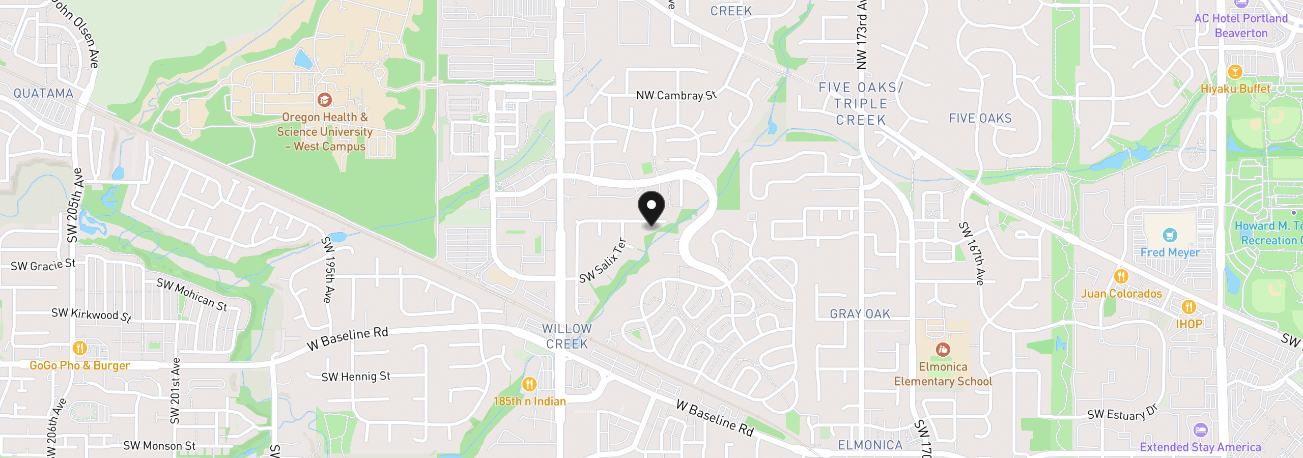 Map showing the location of 18040 SW Salix Ridge St, Beaverton, OR 97006
