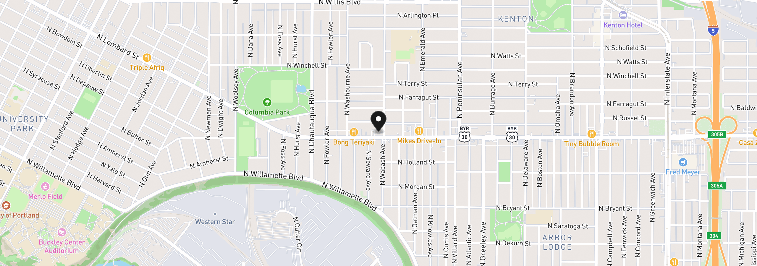 Map showing the location of 3515 N Lombard St, Portland, OR 97217