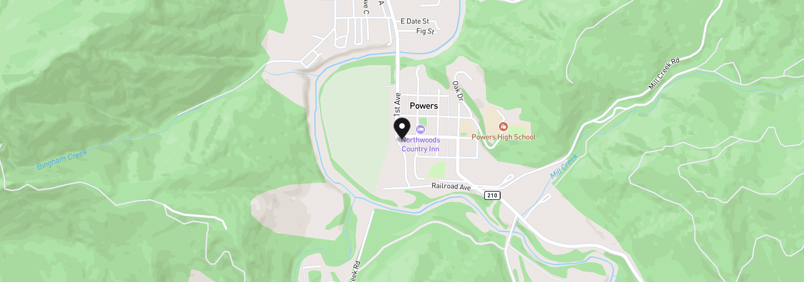 Map showing the location of 140 Poplar St, Powers, OR 97466
