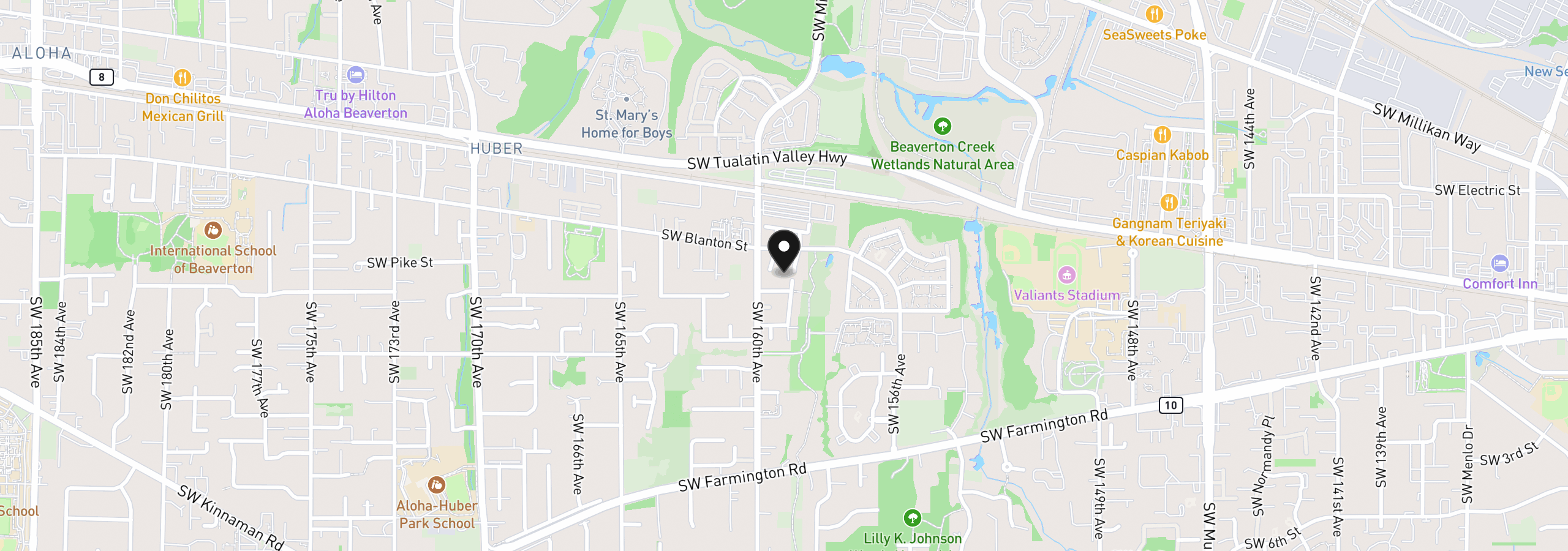 Map showing the location of 4290 SW 160th Ave, Beaverton, OR 97078