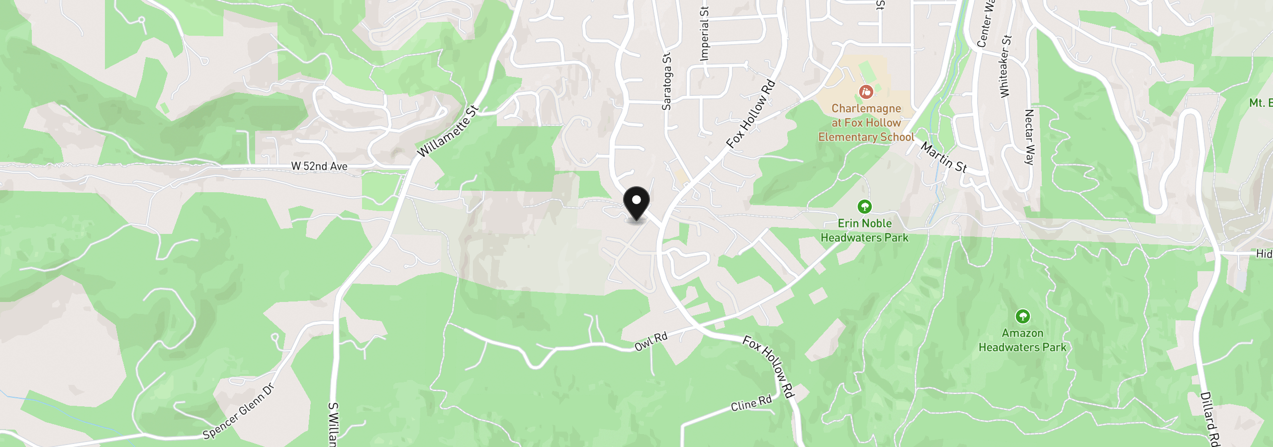 Map showing the location of 296 Woodridge Dr, Eugene, OR 97405
