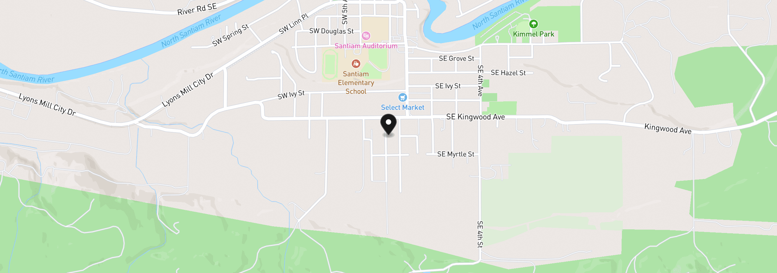 Map showing the location of 1100 SW 2nd Ave, Mill City, OR 97360