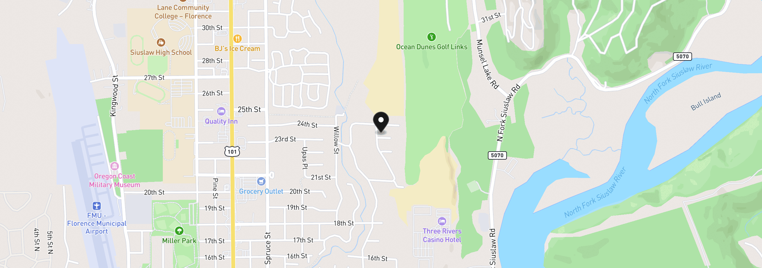 Map showing the location of 2515 Willow Crest Ct, Florence, OR 97439