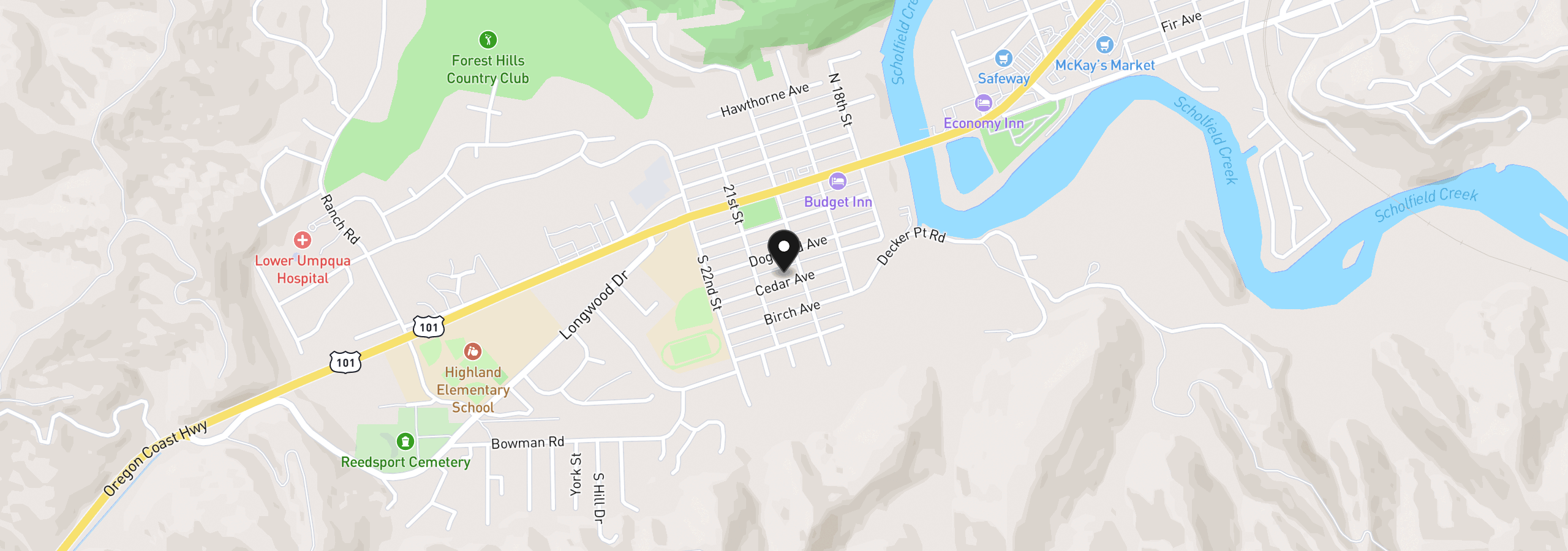 Map showing the location of 2035 Cedar Ave, Reedsport, OR 97467