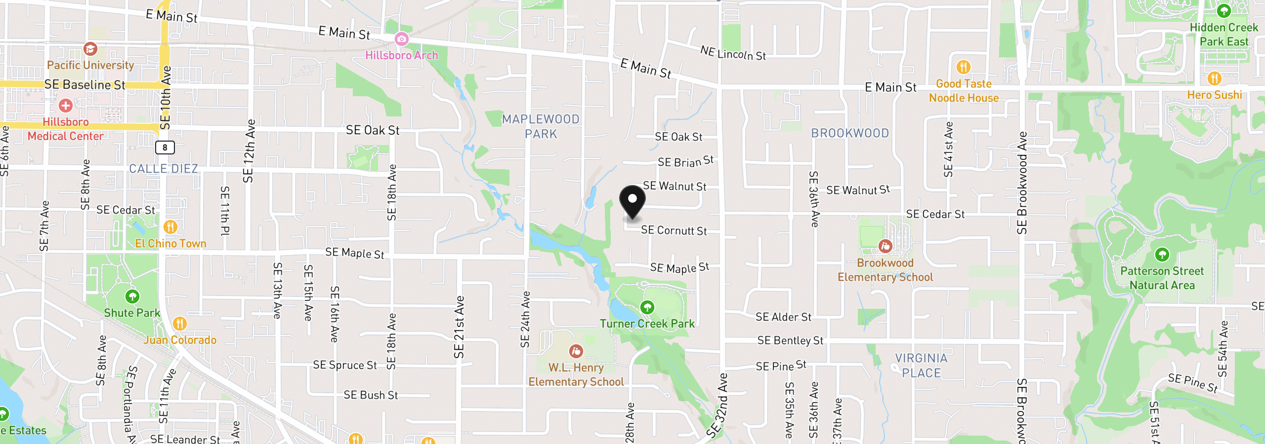 Map showing the location of 2855 SE Cornutt St, Hillsboro, OR 97123