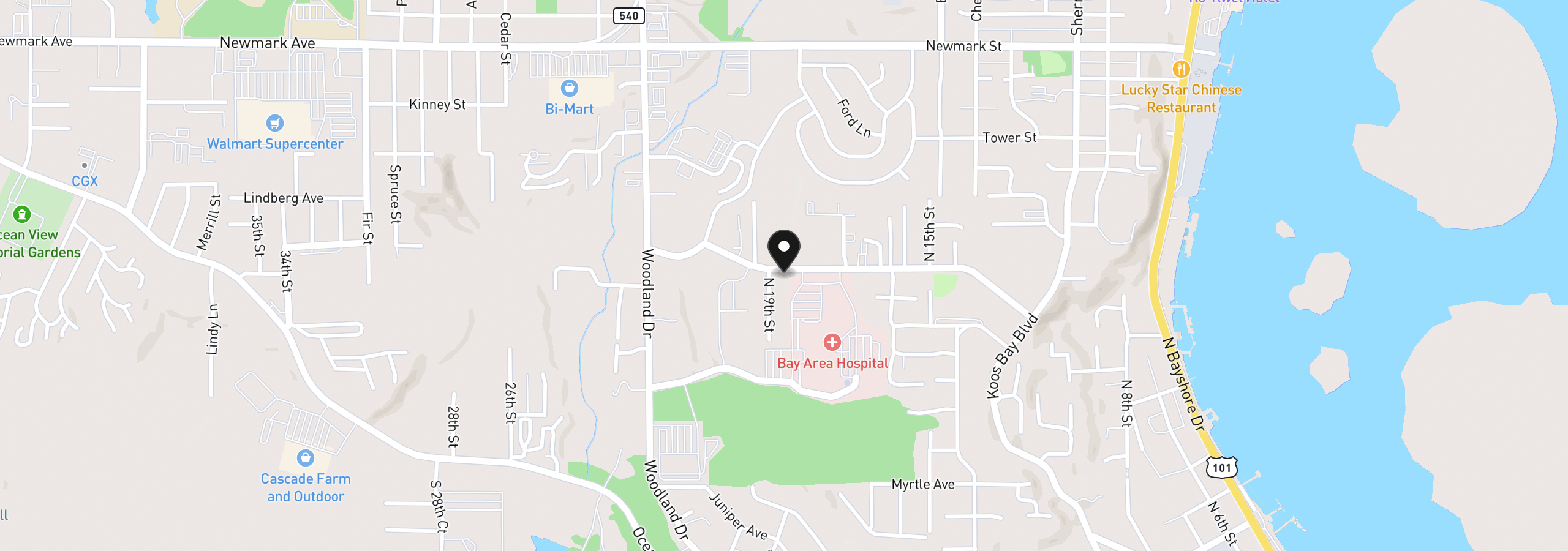 Map showing the location of 1865 Thompson Rd, Coos Bay, OR 97420