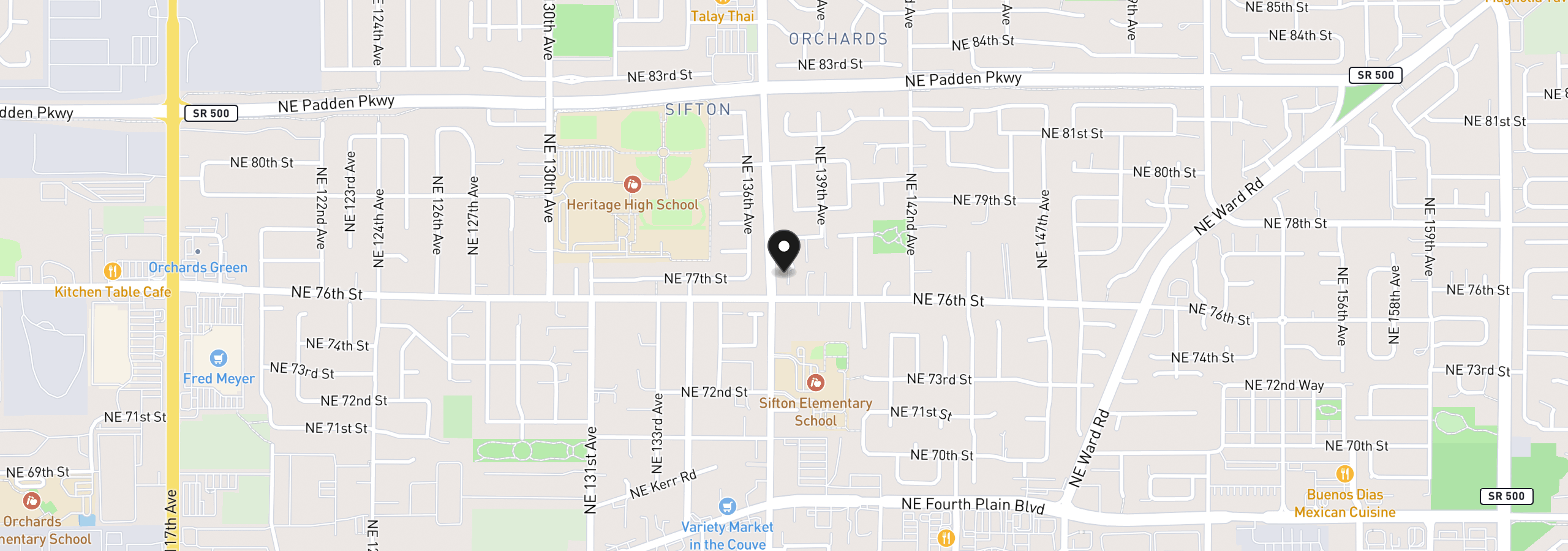 Map showing the location of 7706 NE 138th Ct, Vancouver, Wa 98682
