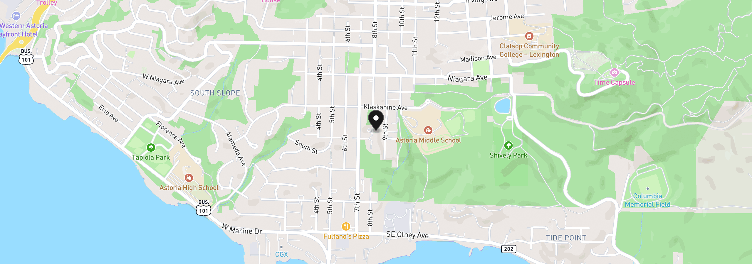 Map showing the location of 1580 8th St, Astoria, OR 97103
