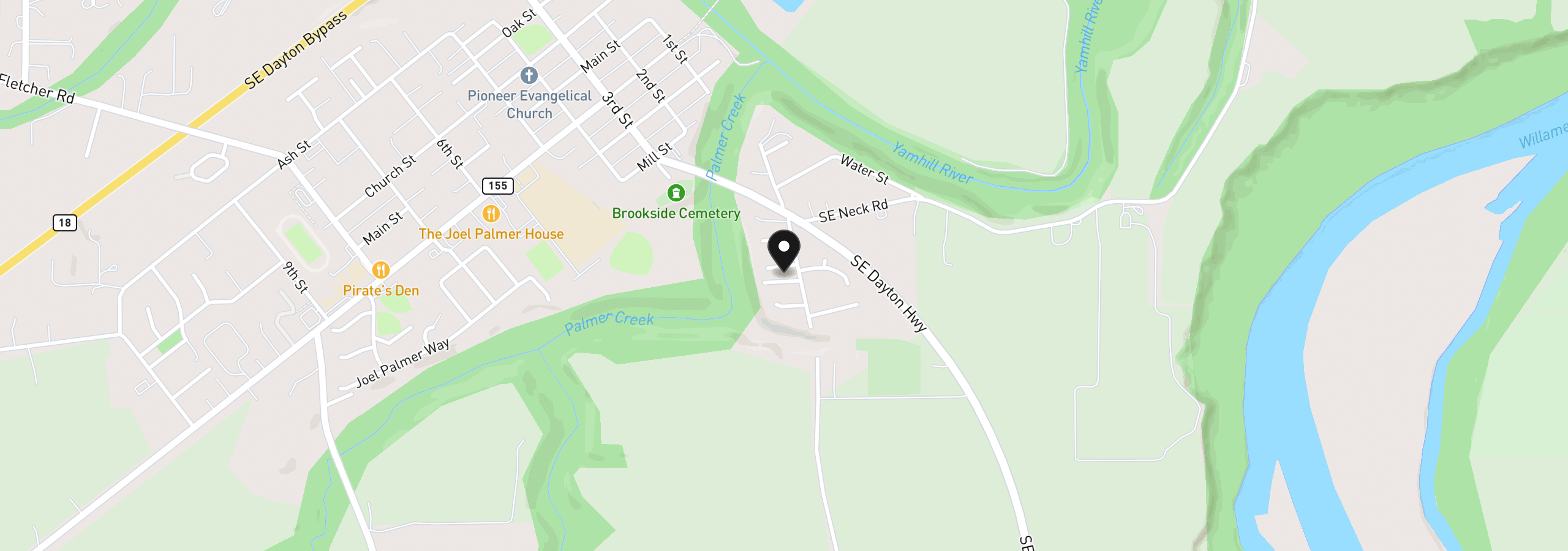 Map showing the location of 102 Ashley Ct, Dayton, OR 97114