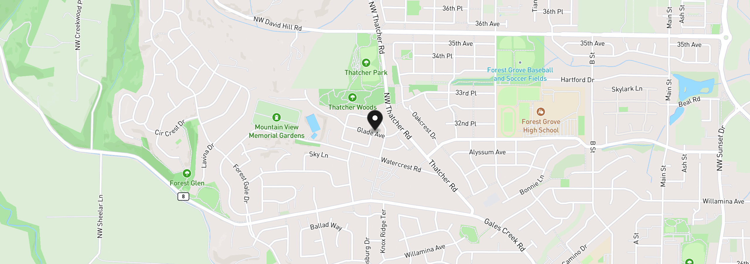 Map showing the location of 861 Glade Ave, Forest Grove, OR 97116