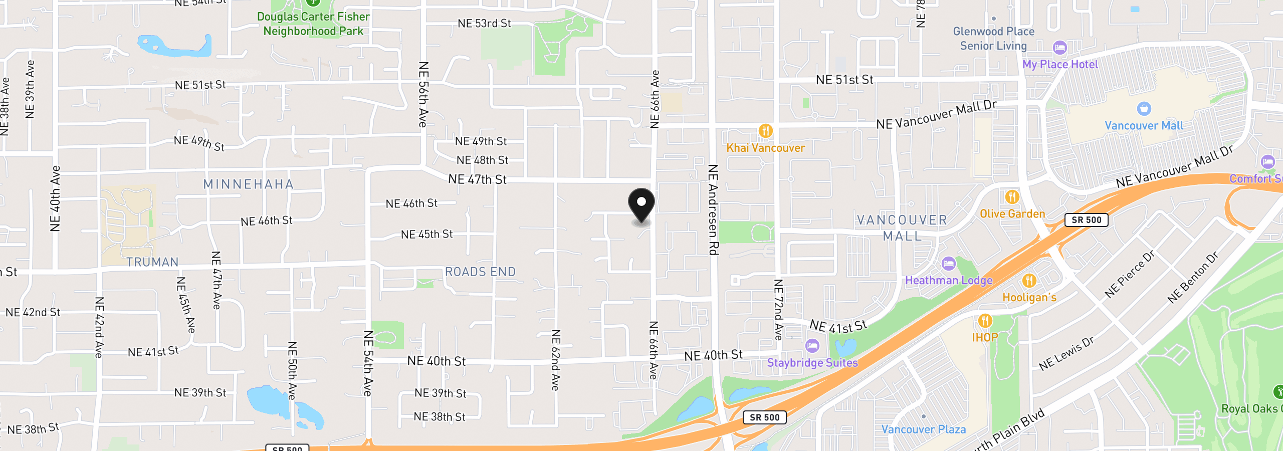 Map showing the location of 4502 NE 66th Ave, Vancouver, Wa 98661