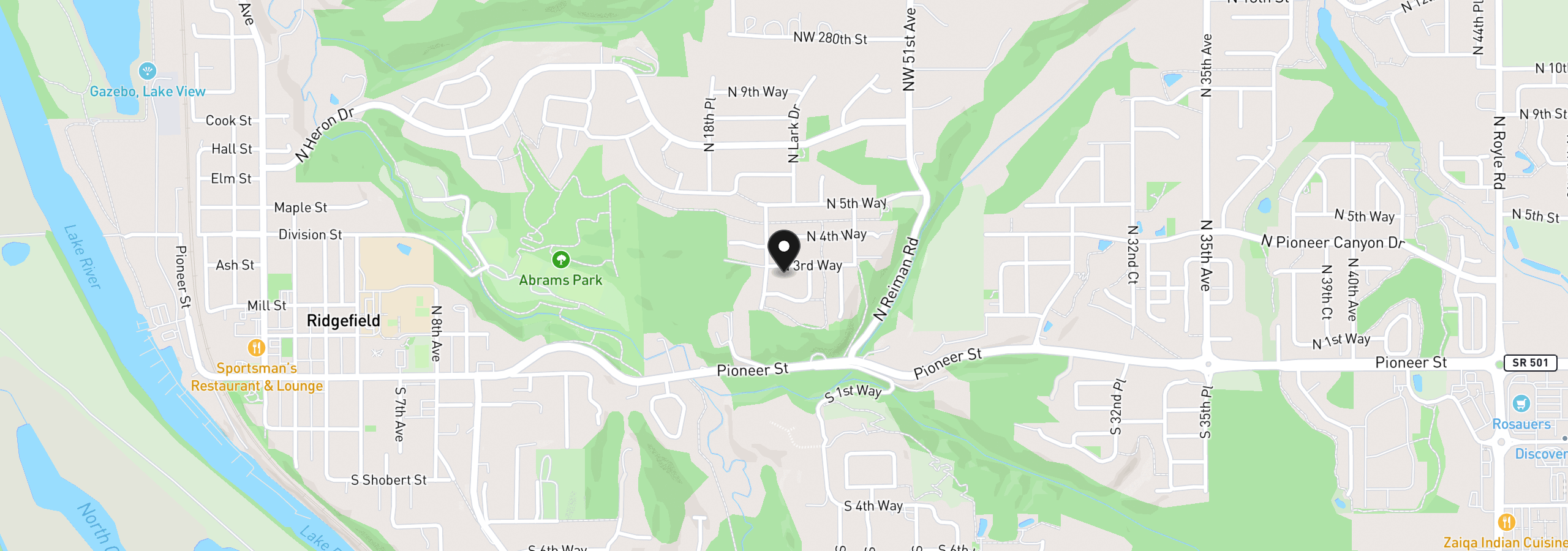 Map showing the location of 2019 N 3rd Way, Ridgefield, Wa 98642