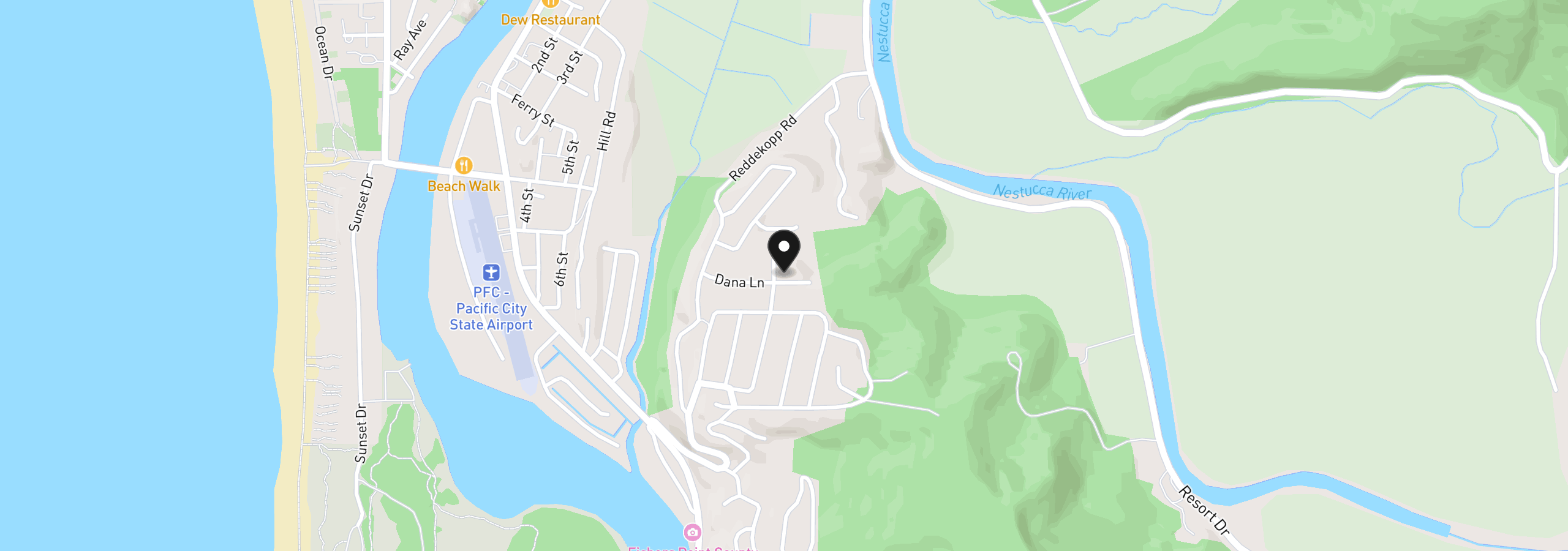 Map showing the location of 01404 River View Dr, Pacific City, OR 97135