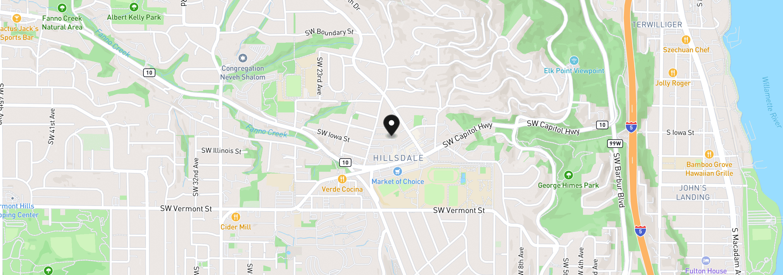 Map showing the location of 6028 SW 18th Dr, Portland, OR 97239