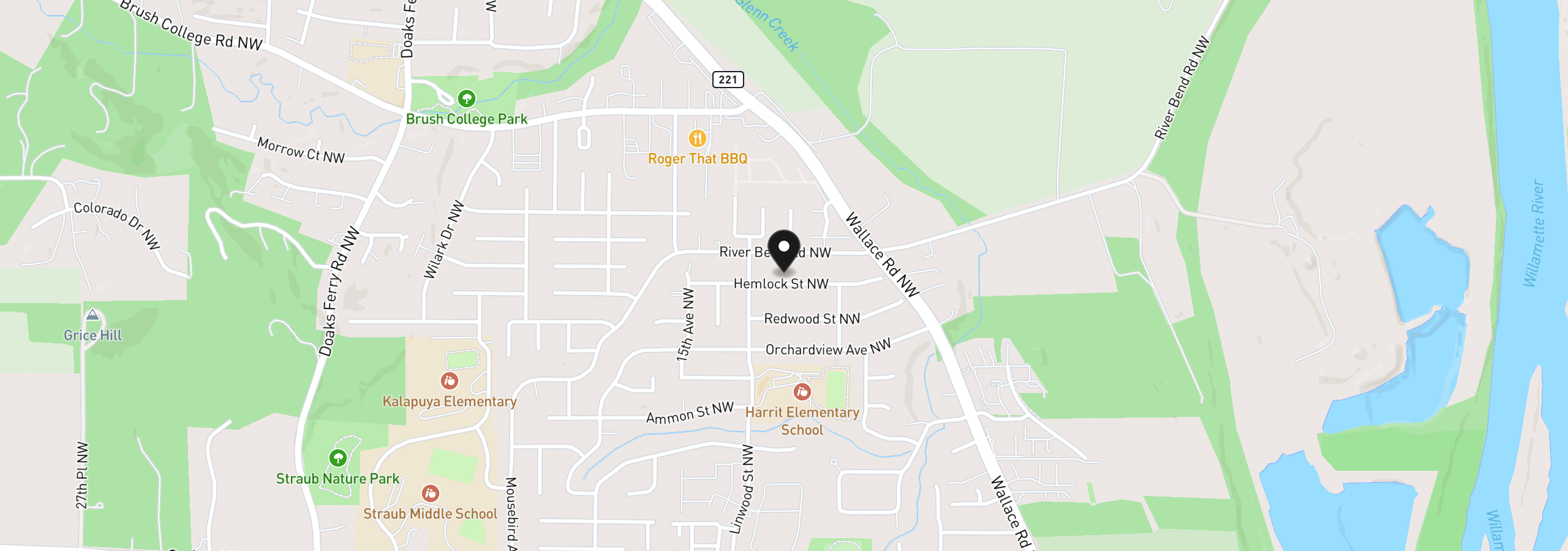 Map showing the location of 1319 Hemlock St NW, Salem, OR 97304
