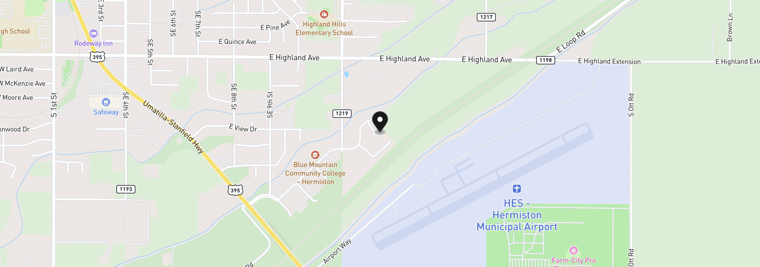 Map showing the location of 1111 SE Alexander Ct, Hermiston, OR 97838