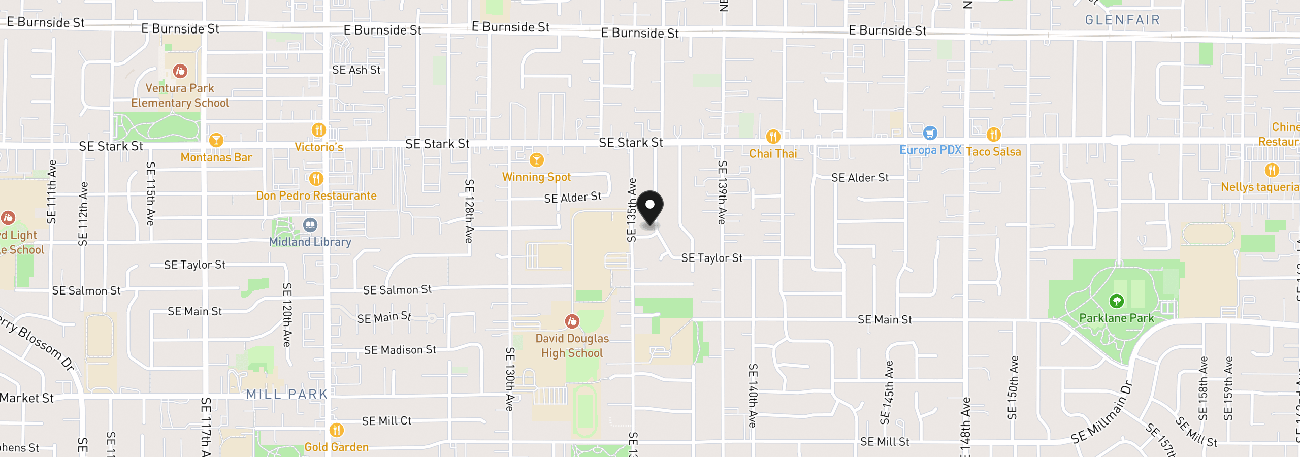 Map showing the location of 819 SE 136th Ave, Portland, OR 97233