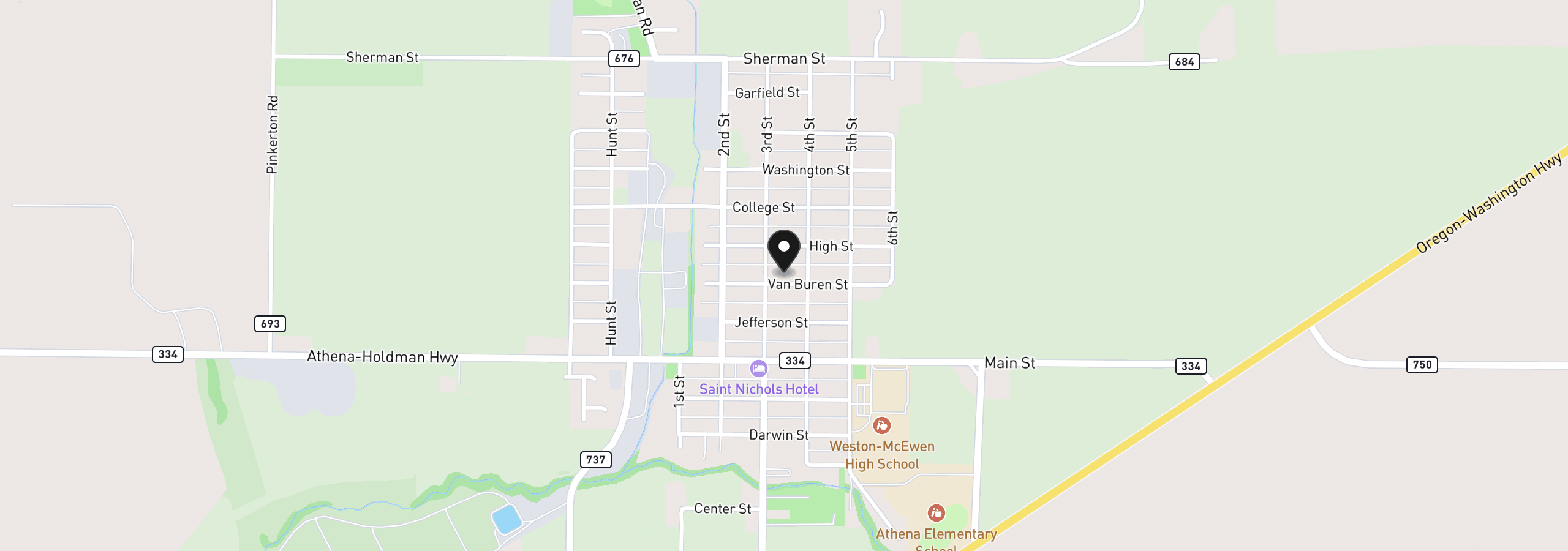 Map showing the location of 323 E Van Buren St, Athena, OR 97813