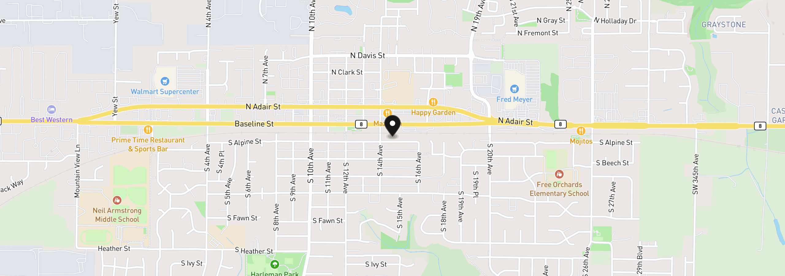Map showing the location of 1480 S Alpine St, Cornelius, OR 97113
