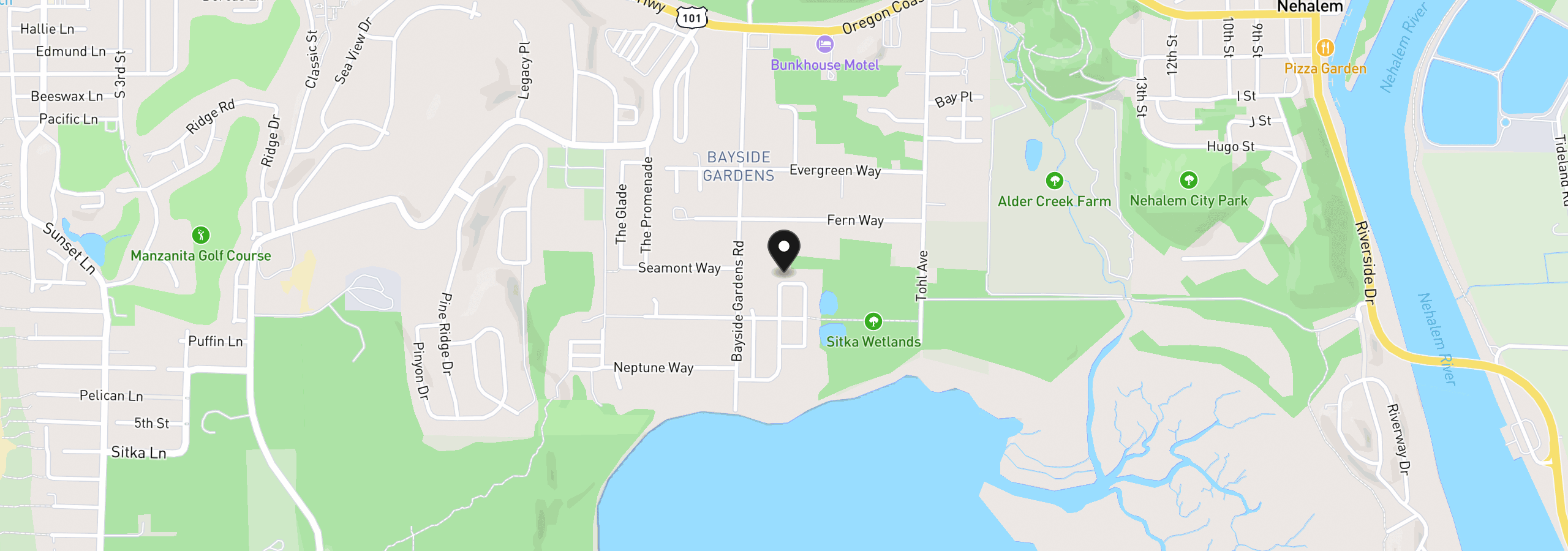 Map showing the location of 34130 Pintail Ave, Nehalem, OR 97131