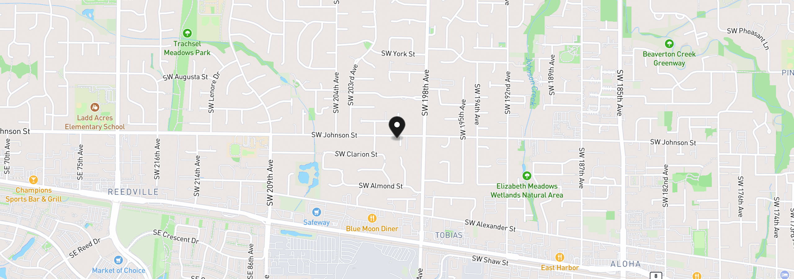 Map showing the location of 20000 SW Johnson St, Beaverton, OR 97003