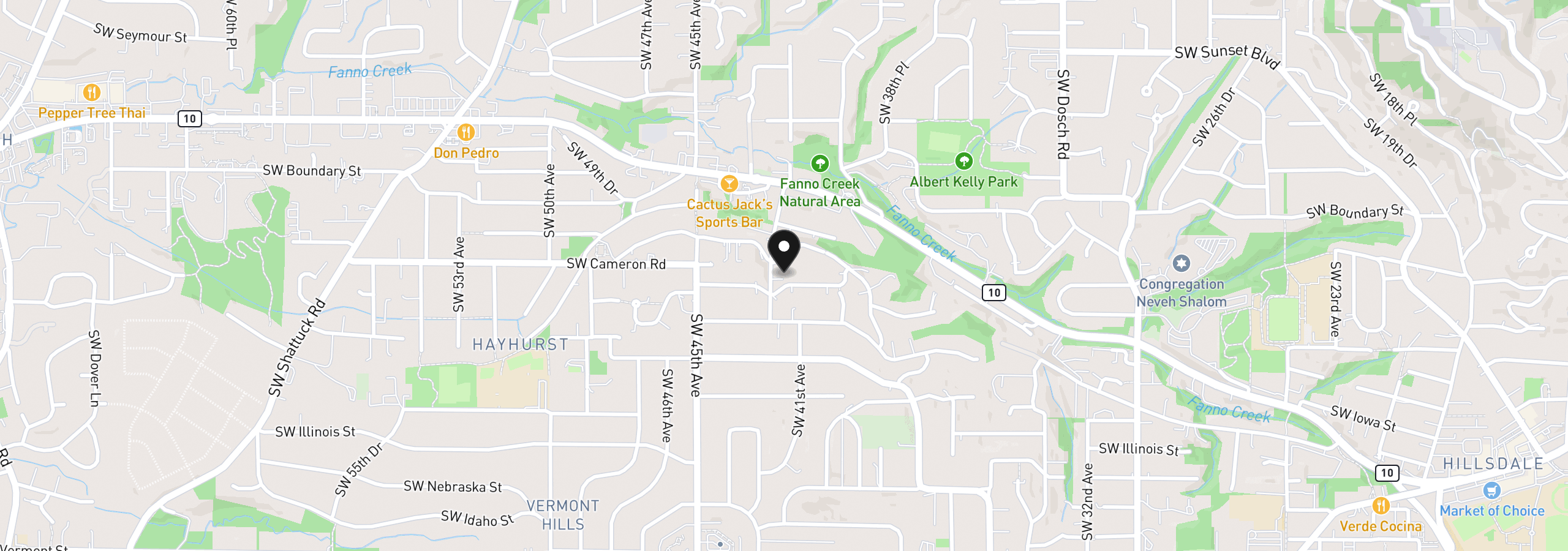 Map showing the location of 5616 SW 42nd Ave, Portland, OR 97221