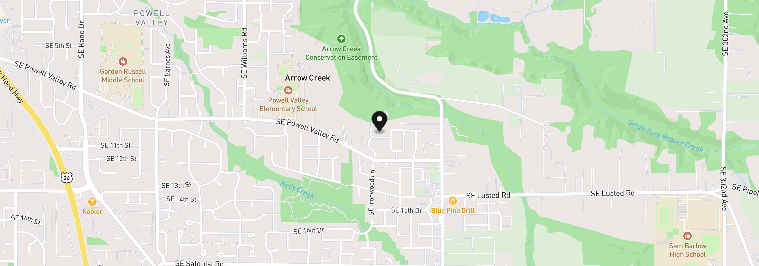 Map showing the location of 5435 SE Old Woods Loop, Gresham, OR 97080