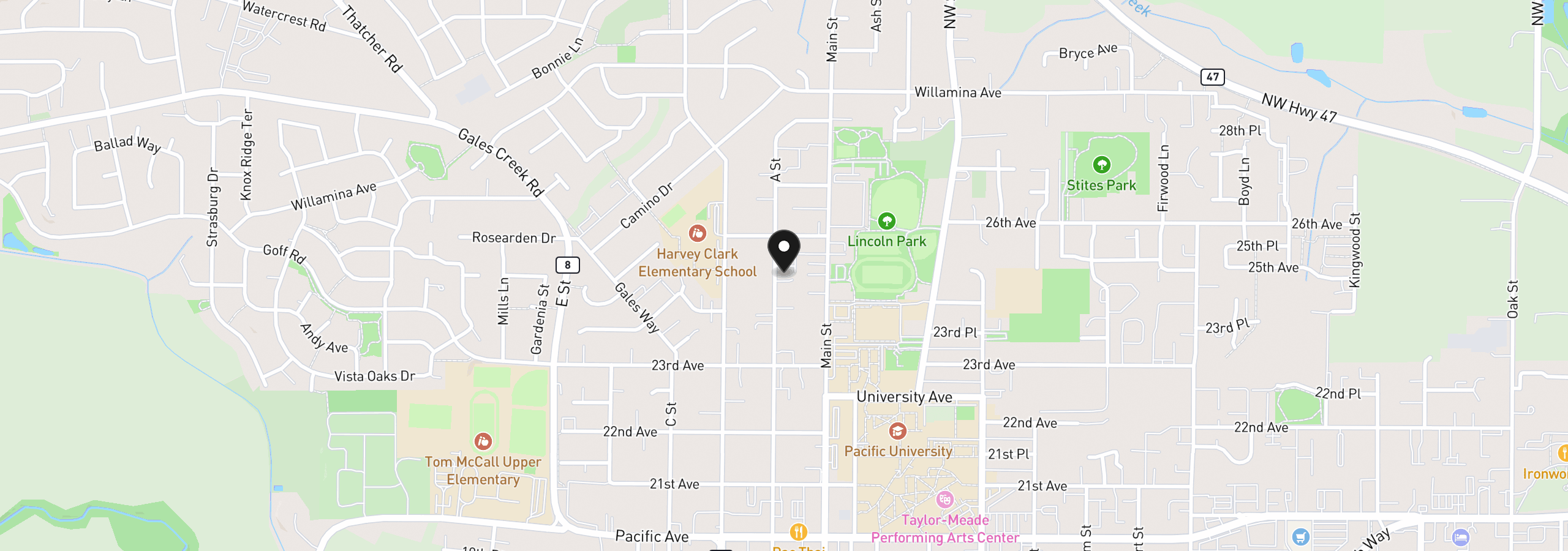 Map showing the location of 2439 A St, Forest Grove, OR 97116