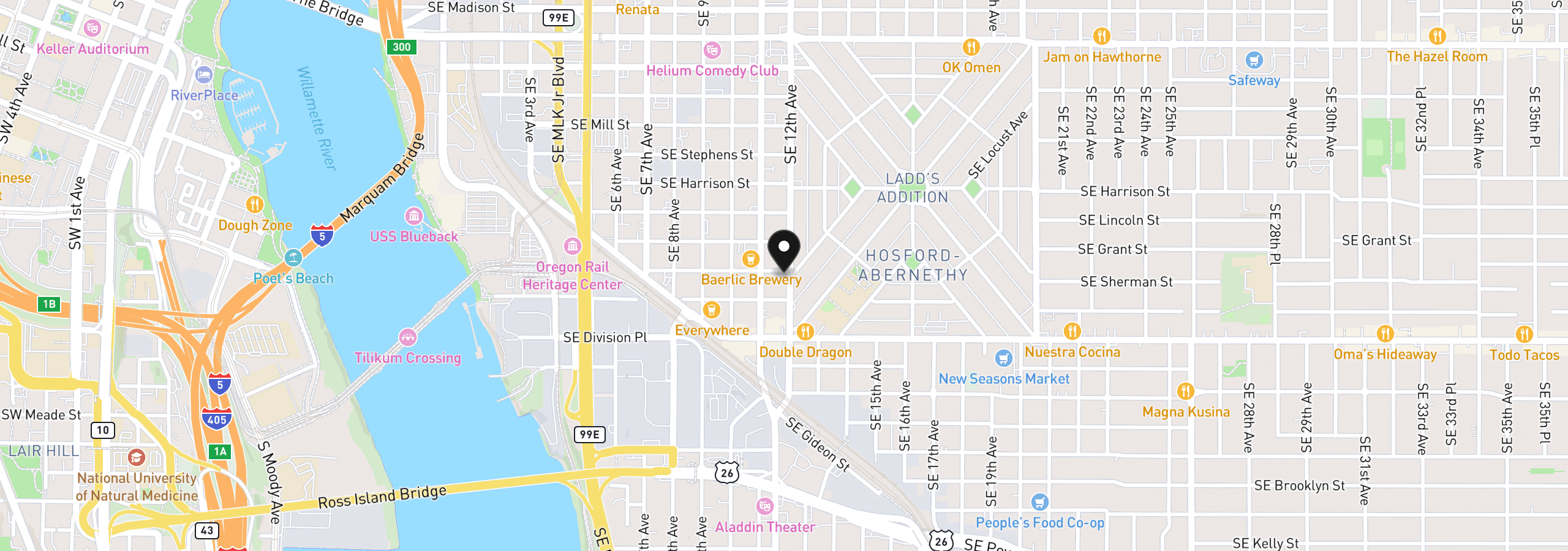 Map showing the location of 2301 SE 12th Ave 3, Portland, OR 97214