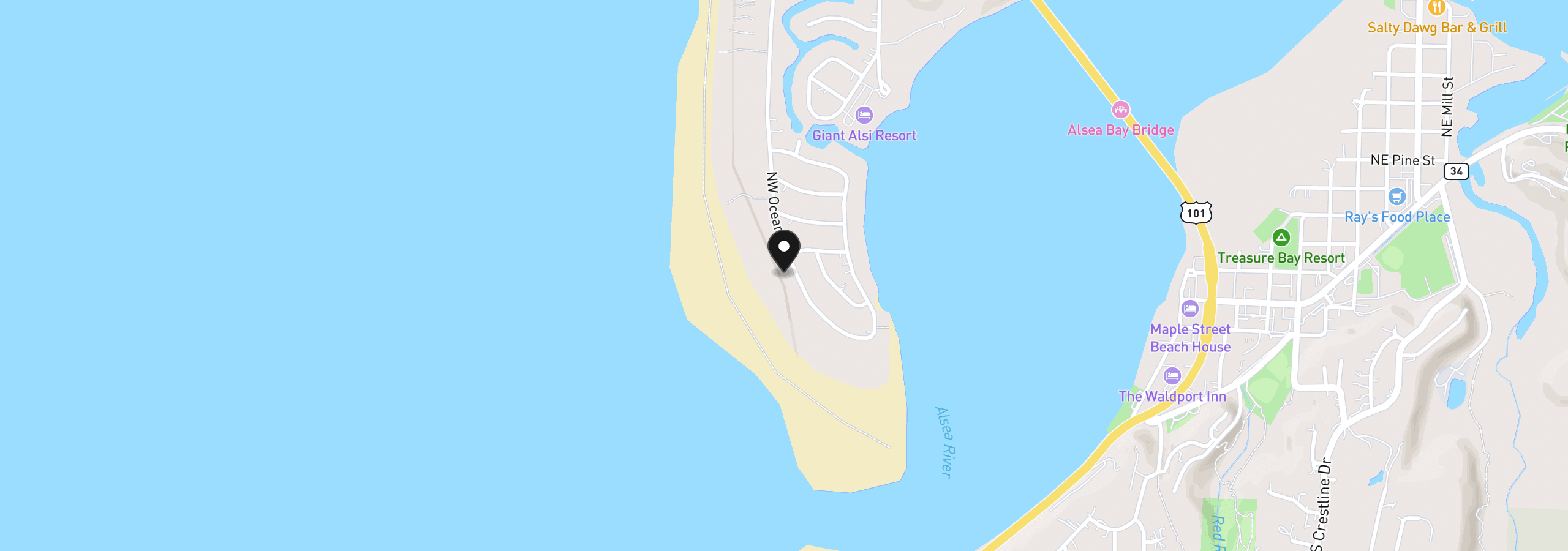 Map showing the location of 122 NW Oceania Dr, Waldport, OR 97394