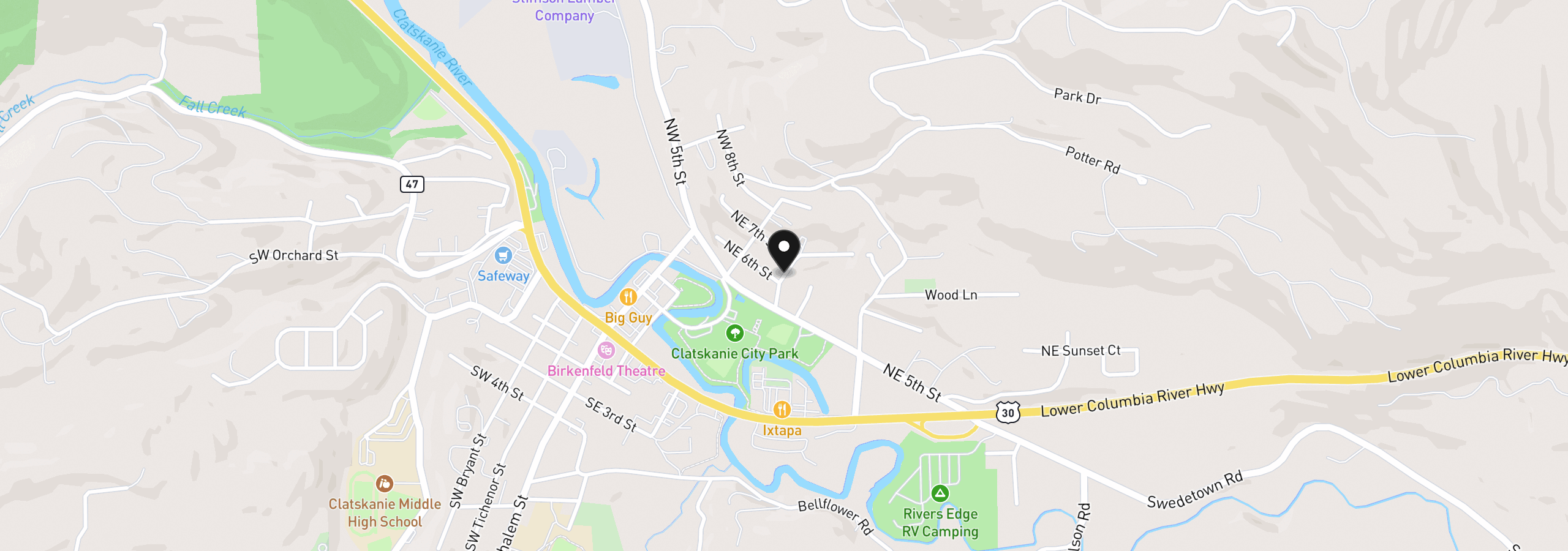 Map showing the location of 611 NE Spring St, Clatskanie, OR 97016