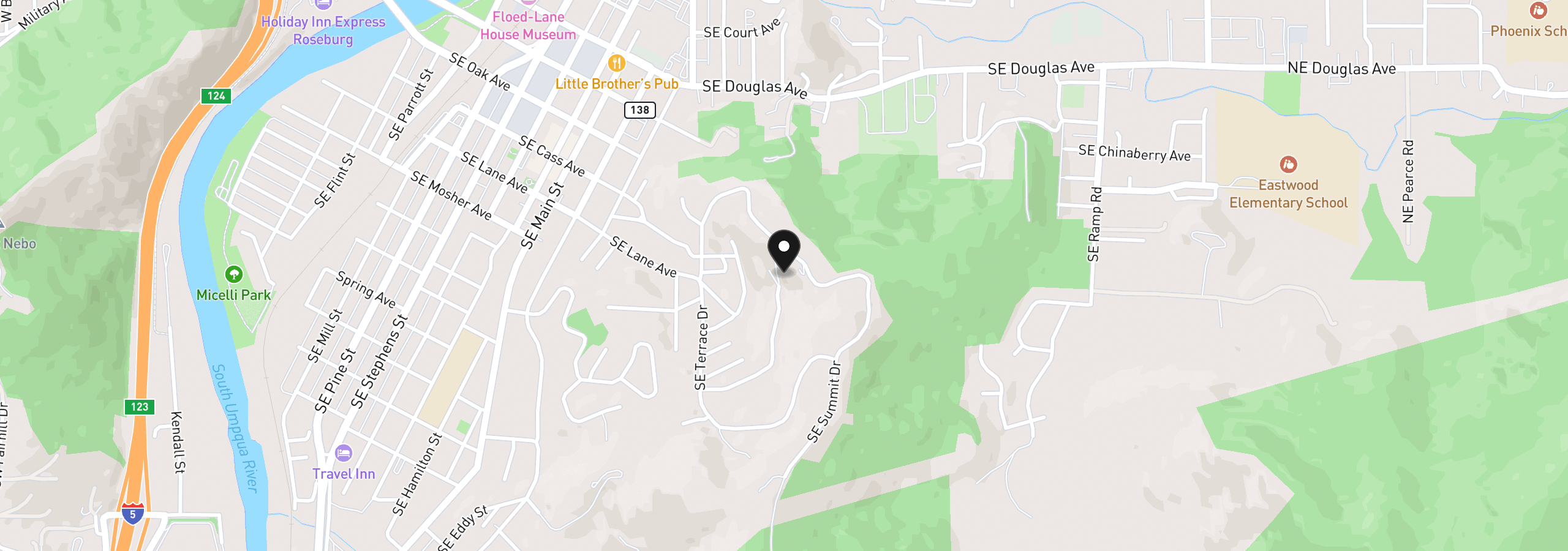 Map showing the location of 1396 SE Laurel Ct, Roseburg, OR 97470