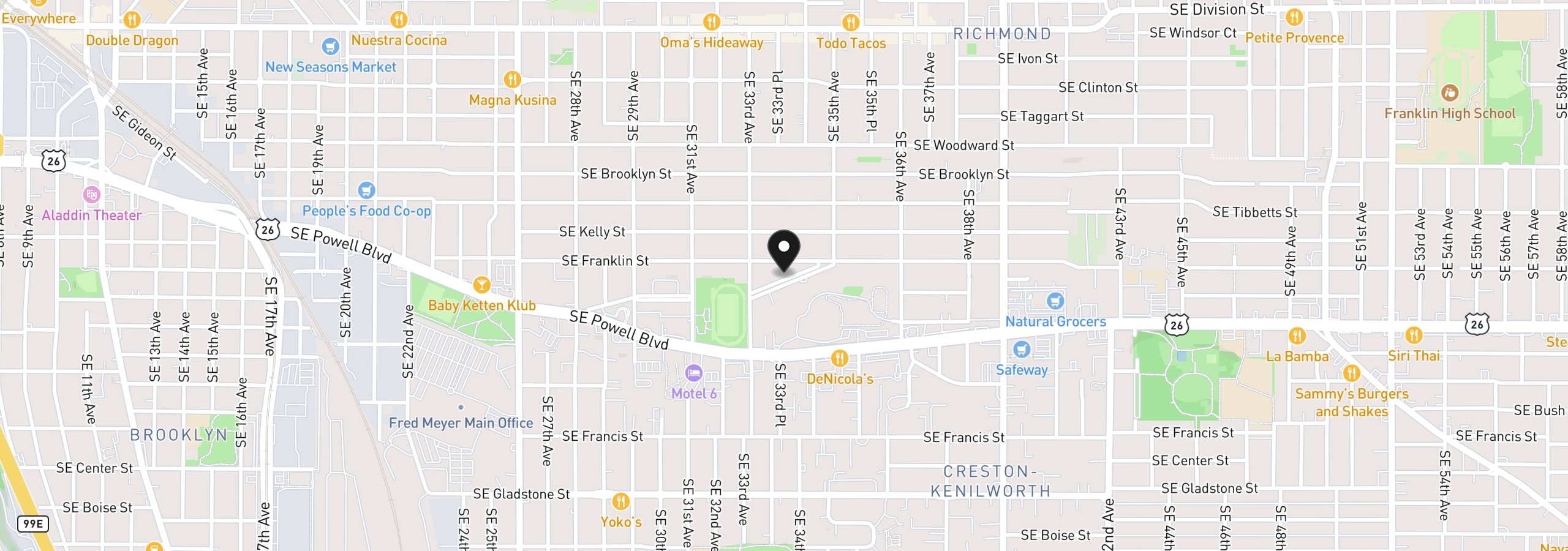 Map showing the location of SE Waverleigh Blvd, Portland, OR 97202