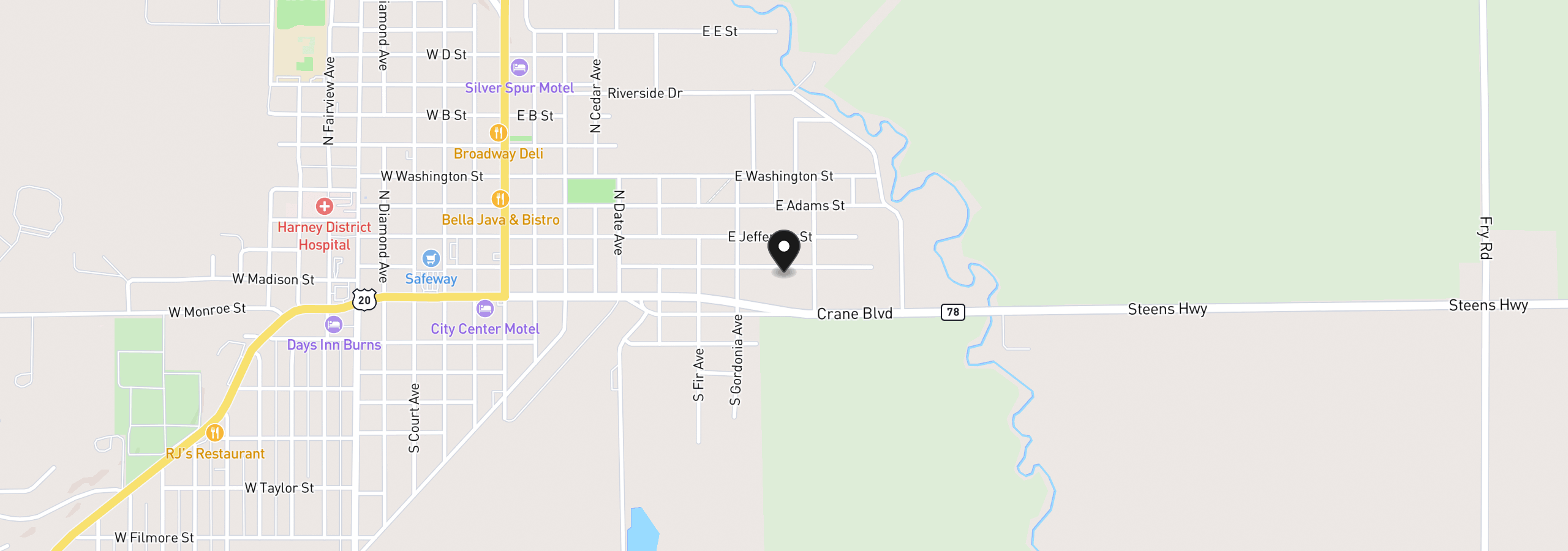 Map showing the location of 819 E Madison St, Burns, OR 97720