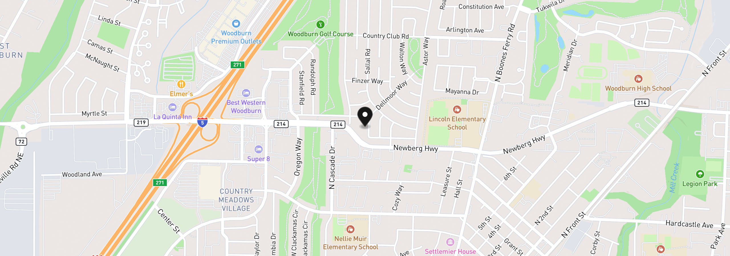 Map showing the location of 1550 Rainier Rd, Woodburn, OR 97071