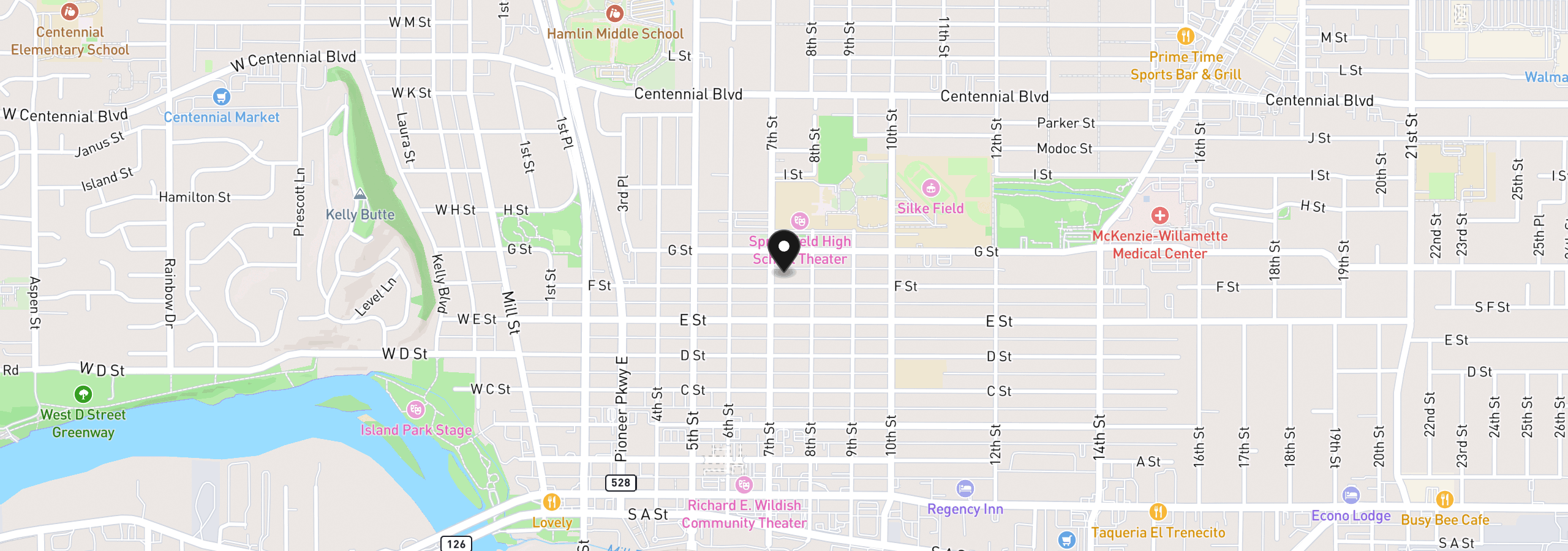 Map showing the location of 716 F St, Springfield, OR 97477