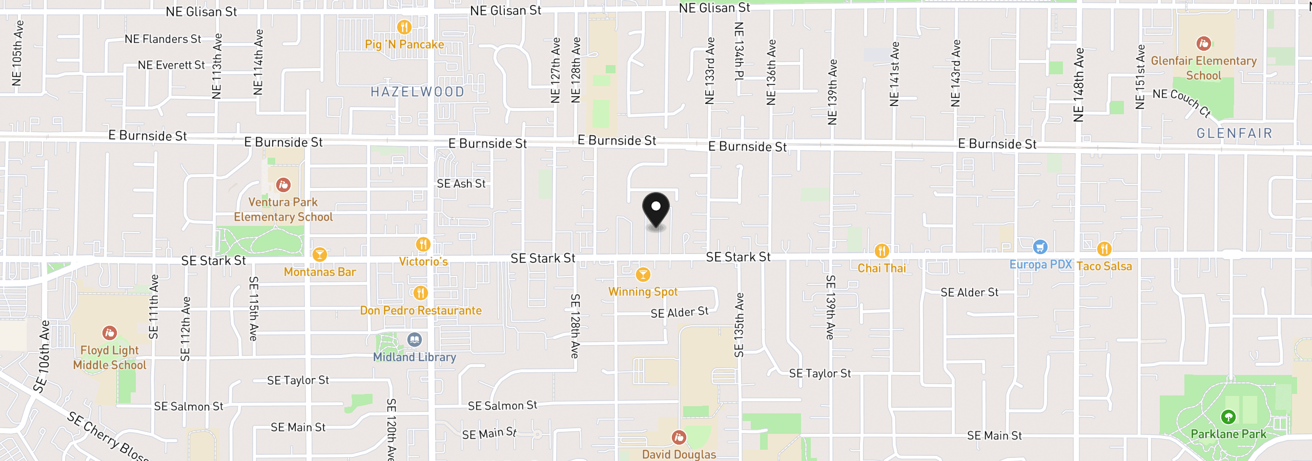Map showing the location of 13055 SE Stark St 36, Portland, OR 97233