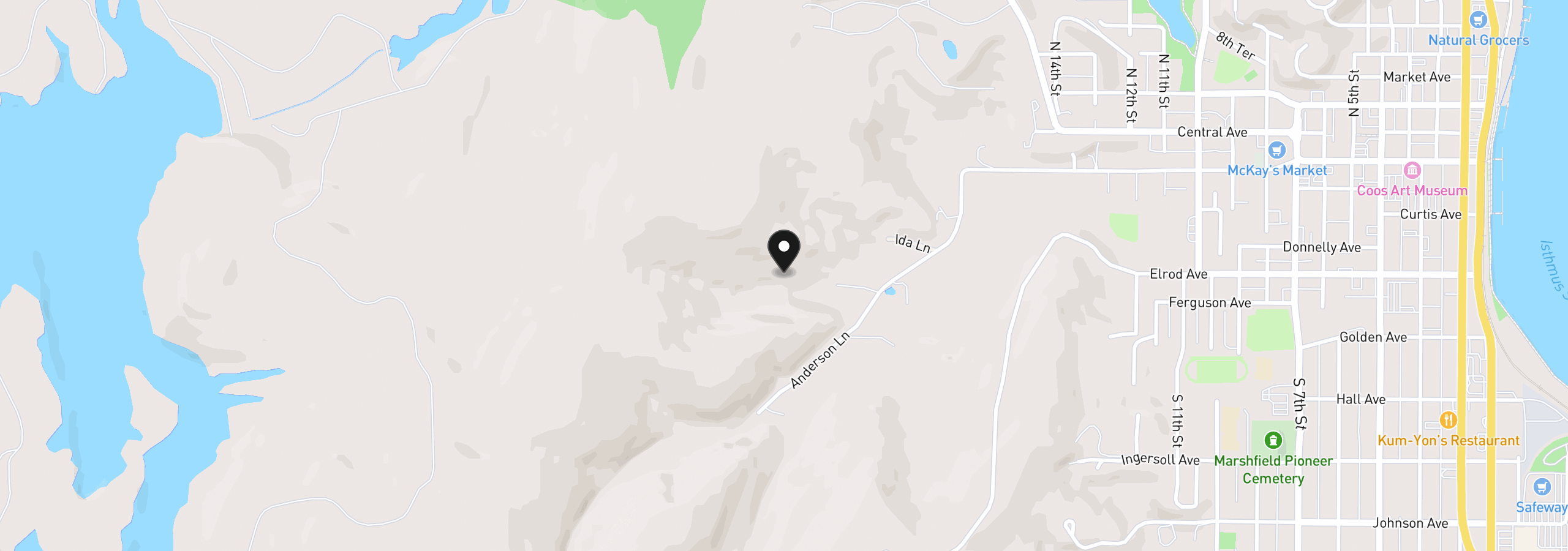 Map showing the location of 0 Trail Ln, Coos Bay, OR 97420