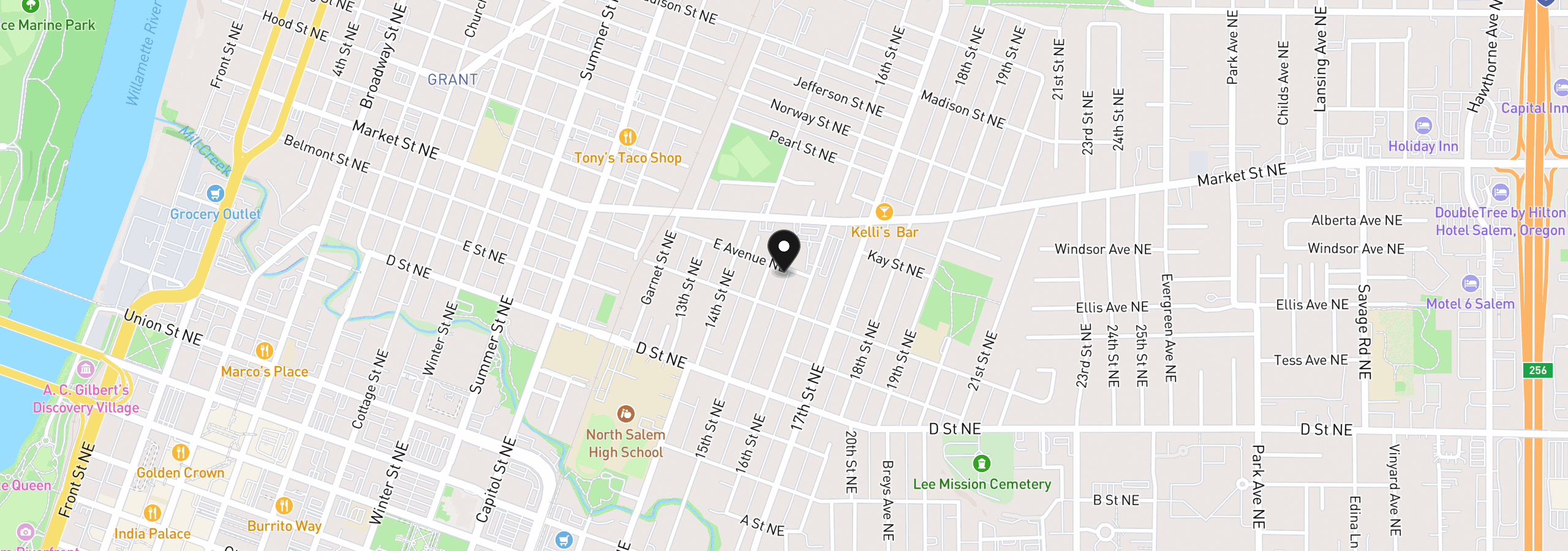 Map showing the location of 1550 East Ave NE, Salem, OR 97301