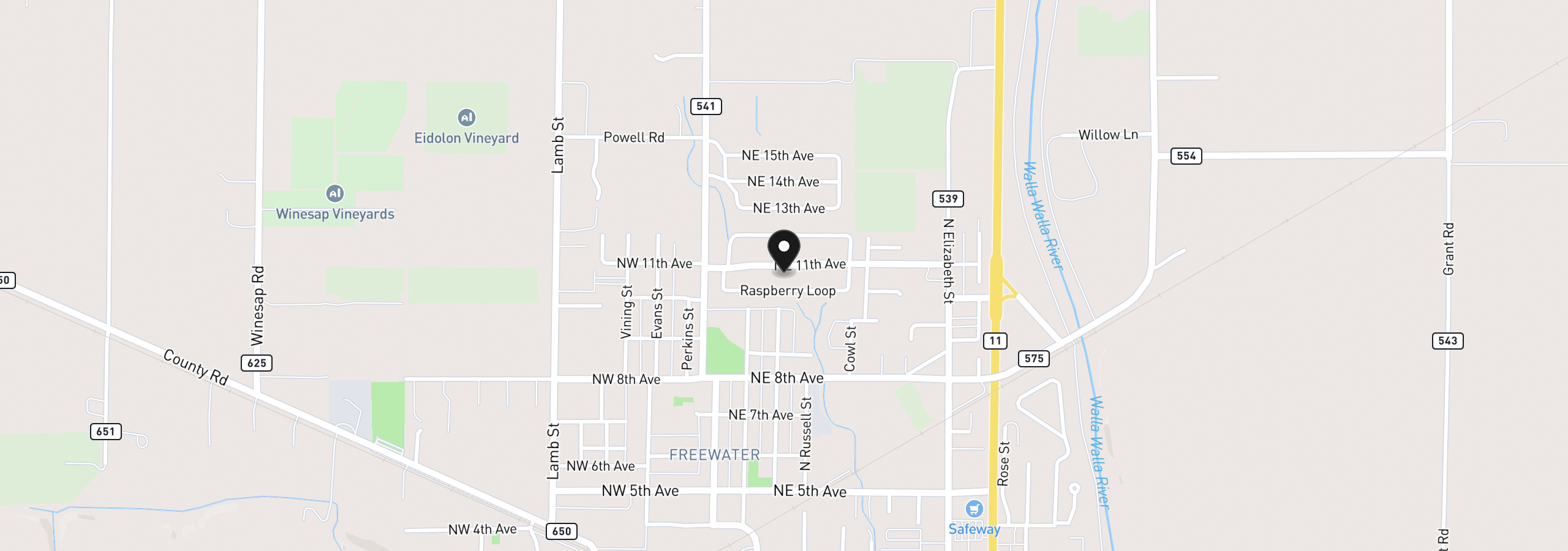 Map showing the location of 196 NE 11th Ave, Milton-Freewater, OR 97862