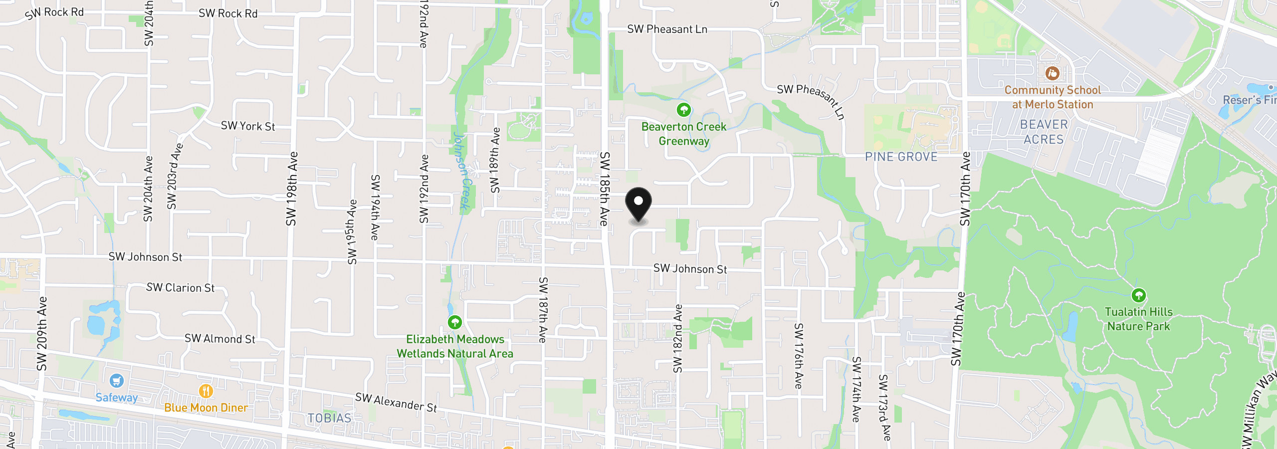 Map showing the location of 18321 SW Jann Dr, Beaverton, OR 97003