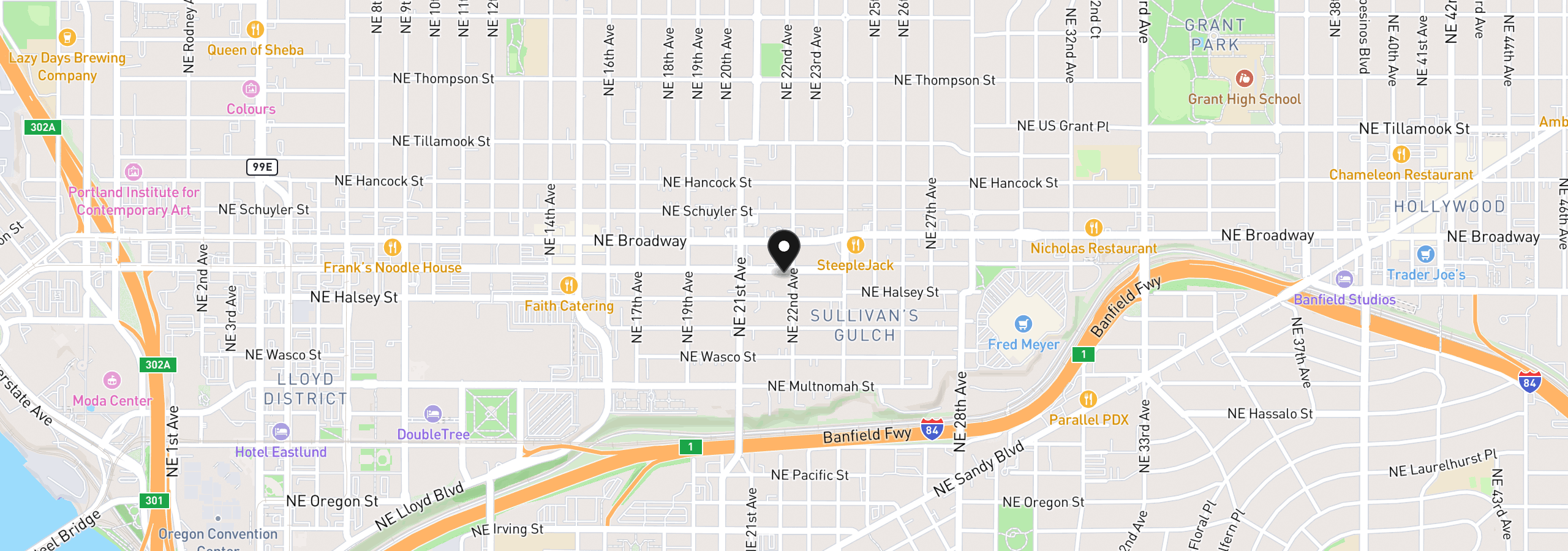 Map showing the location of 1587 NE 22nd Ave, Portland, OR 97232