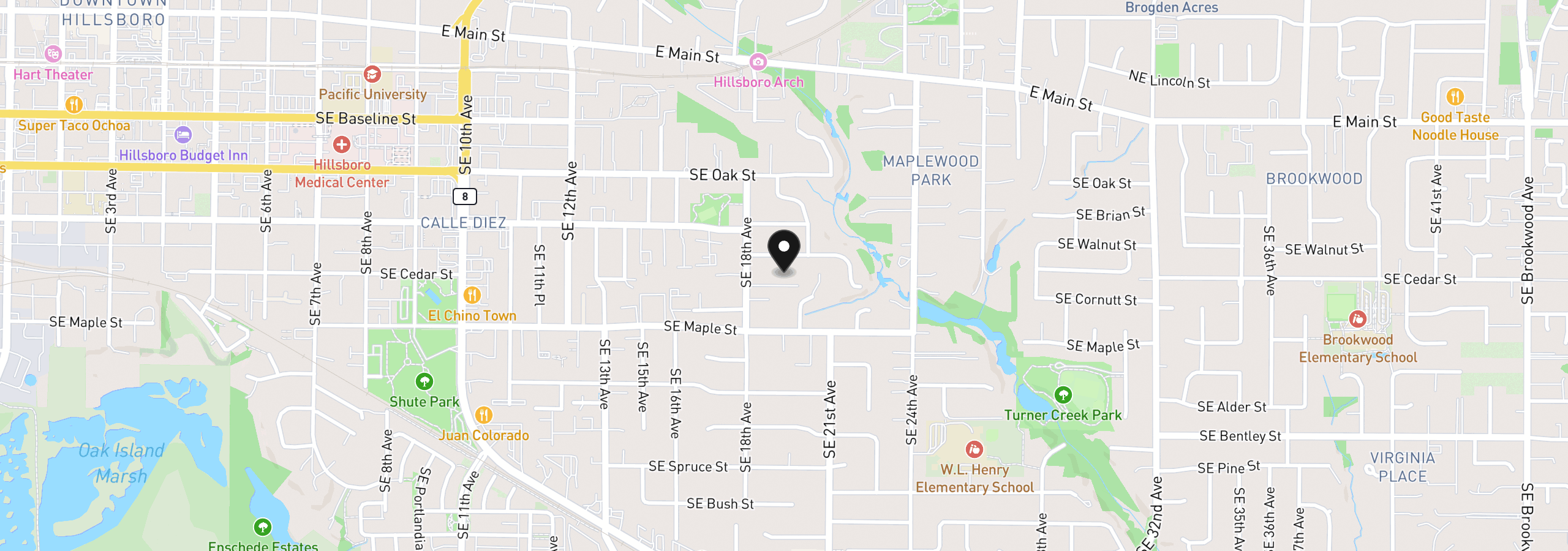 Map showing the location of 608 SE 18th Ave, Hillsboro, OR 97123