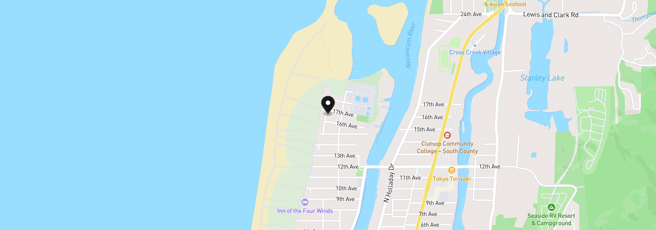 Map showing the location of 1616 N Columbia St, Seaside, OR 97138