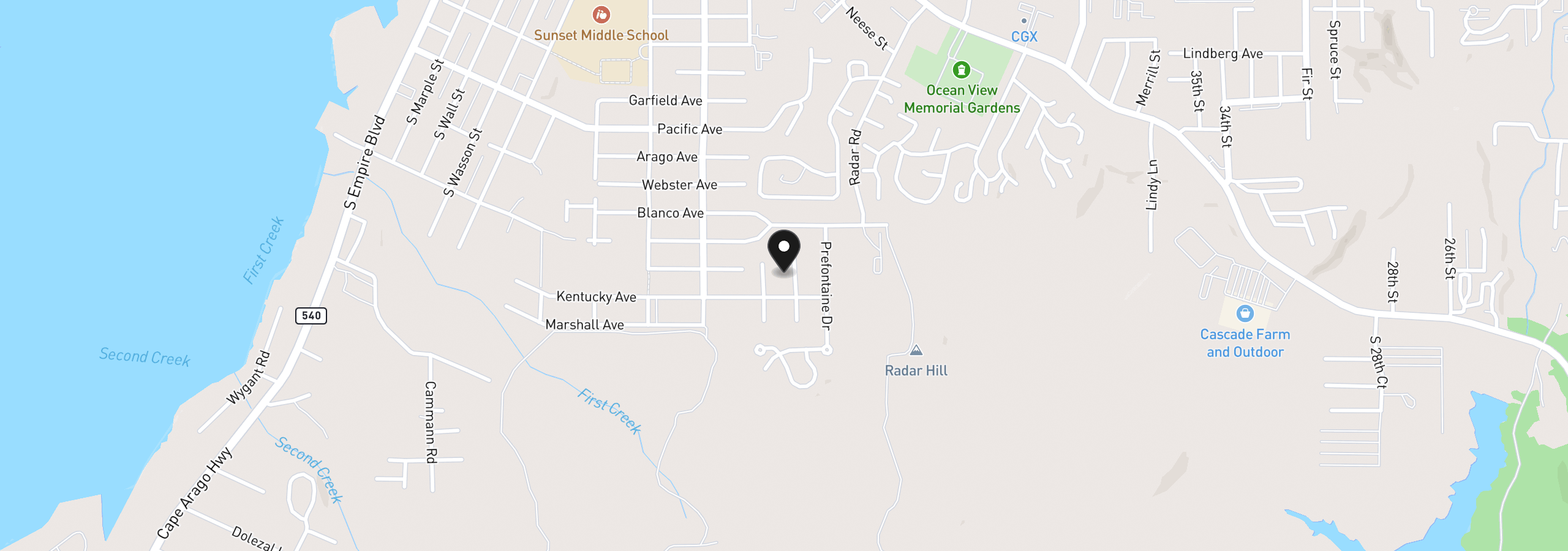 Map showing the location of 752 Denise Pl, Coos Bay, OR 97420