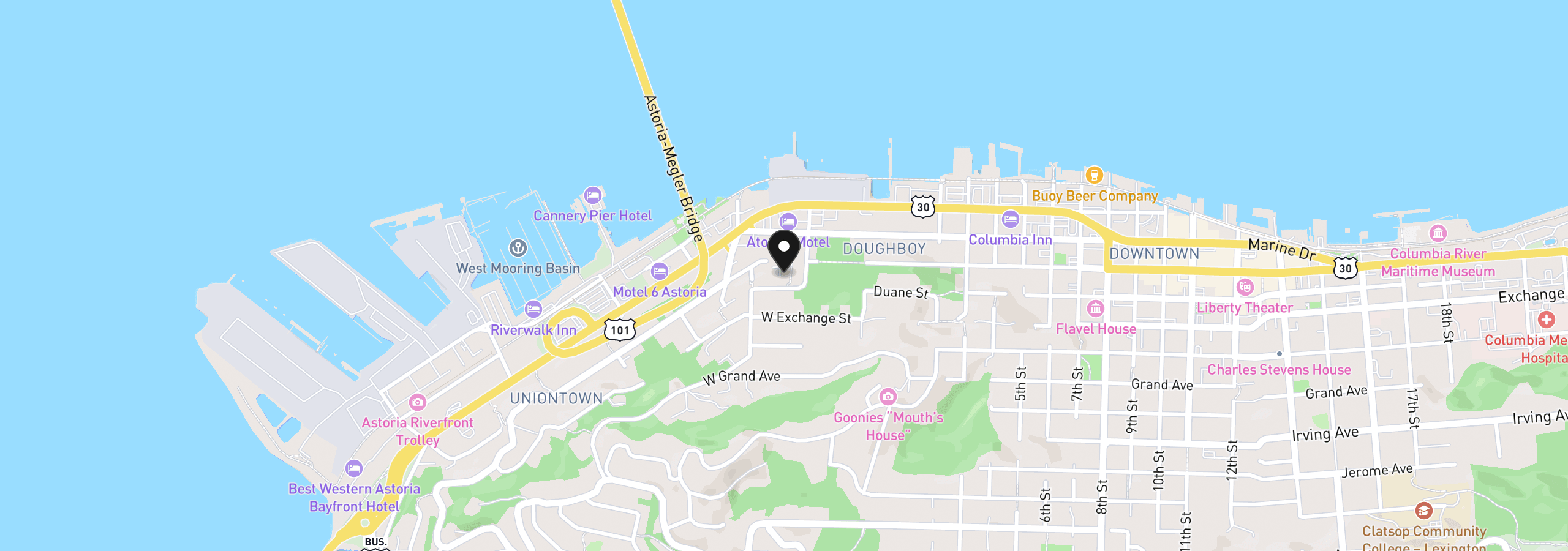Map showing the location of 152 Washington St, Astoria, OR 97103