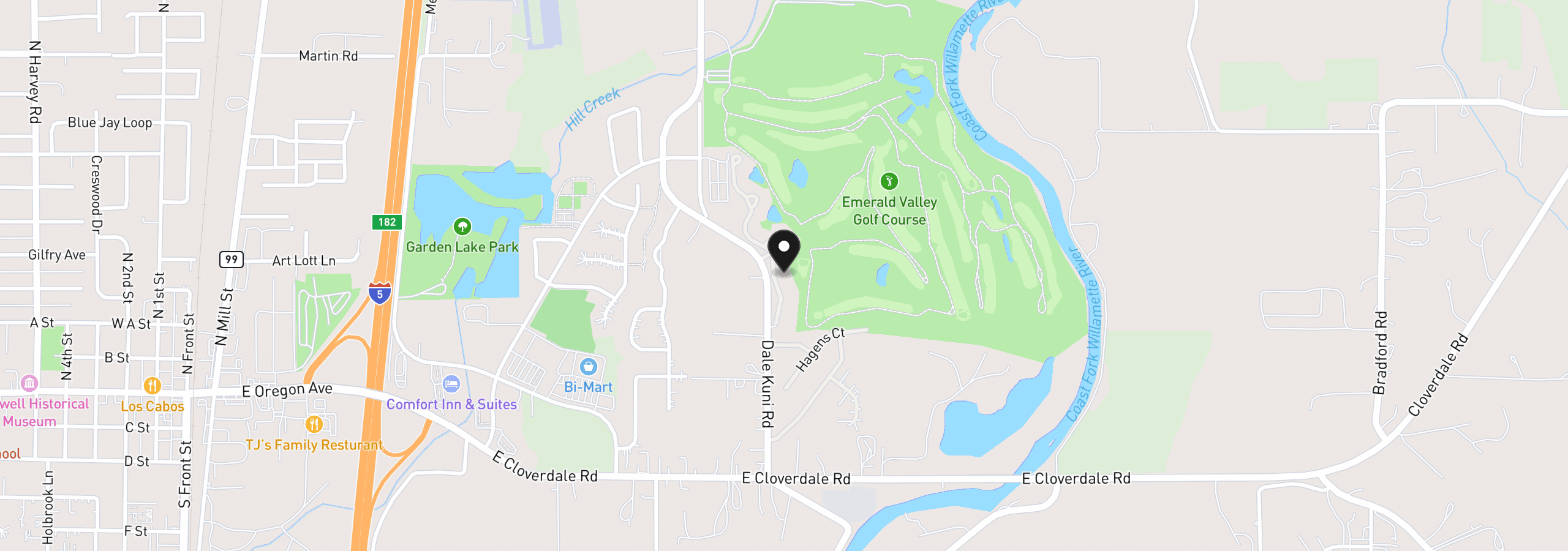 Map showing the location of 130 Magnolia Dr, Creswell, OR 97426