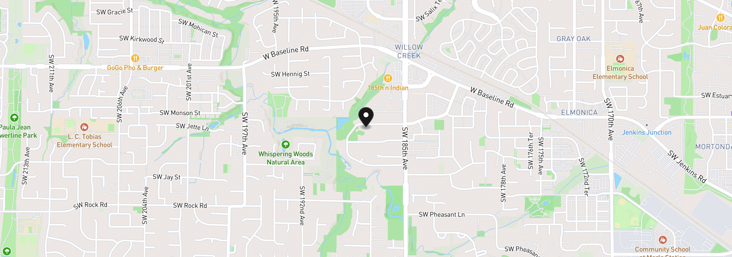 Map showing the location of 18730 SW Alderwood Dr, Beaverton, OR 97003