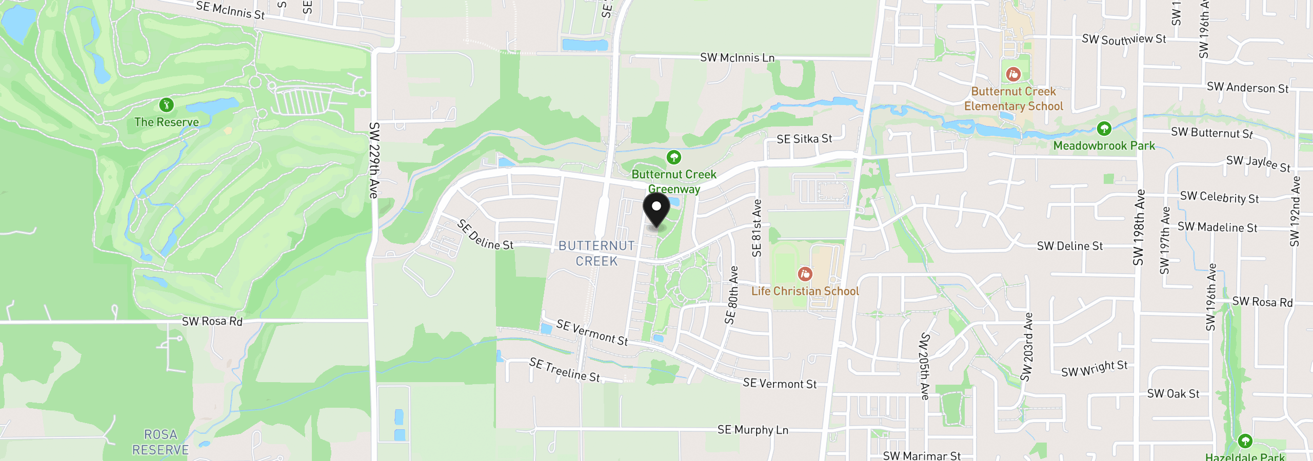 Map showing the location of 7736 SE Affinity Ln, Hillsboro, OR 97123